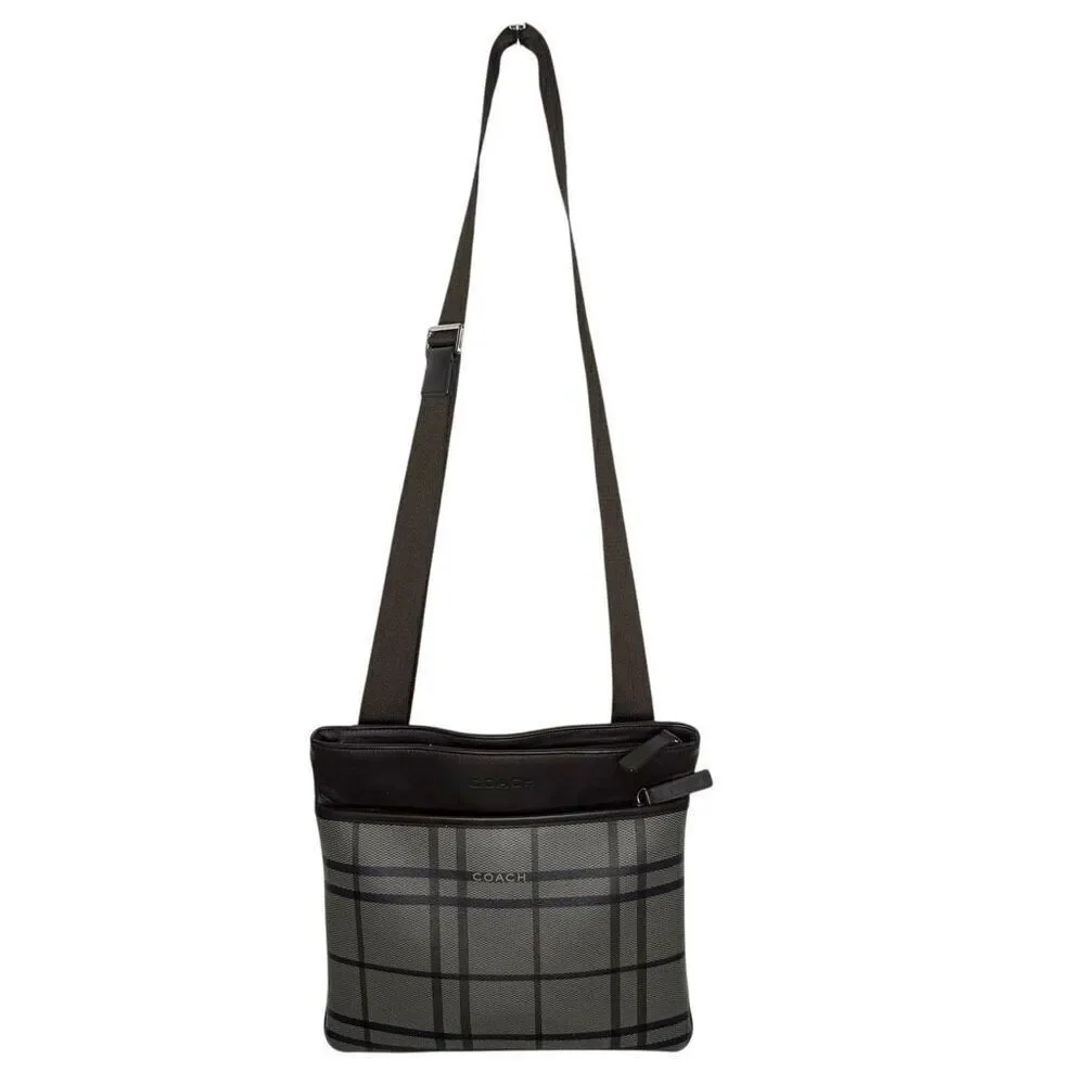 Coach Plaid Trans Atlantic Leather Messenger Bag F70751 Leather Trim, Crossbody,